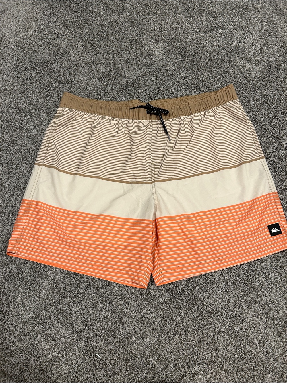 Quiksilver Orange, Tan & Cream Striped Swim Shorts XXL